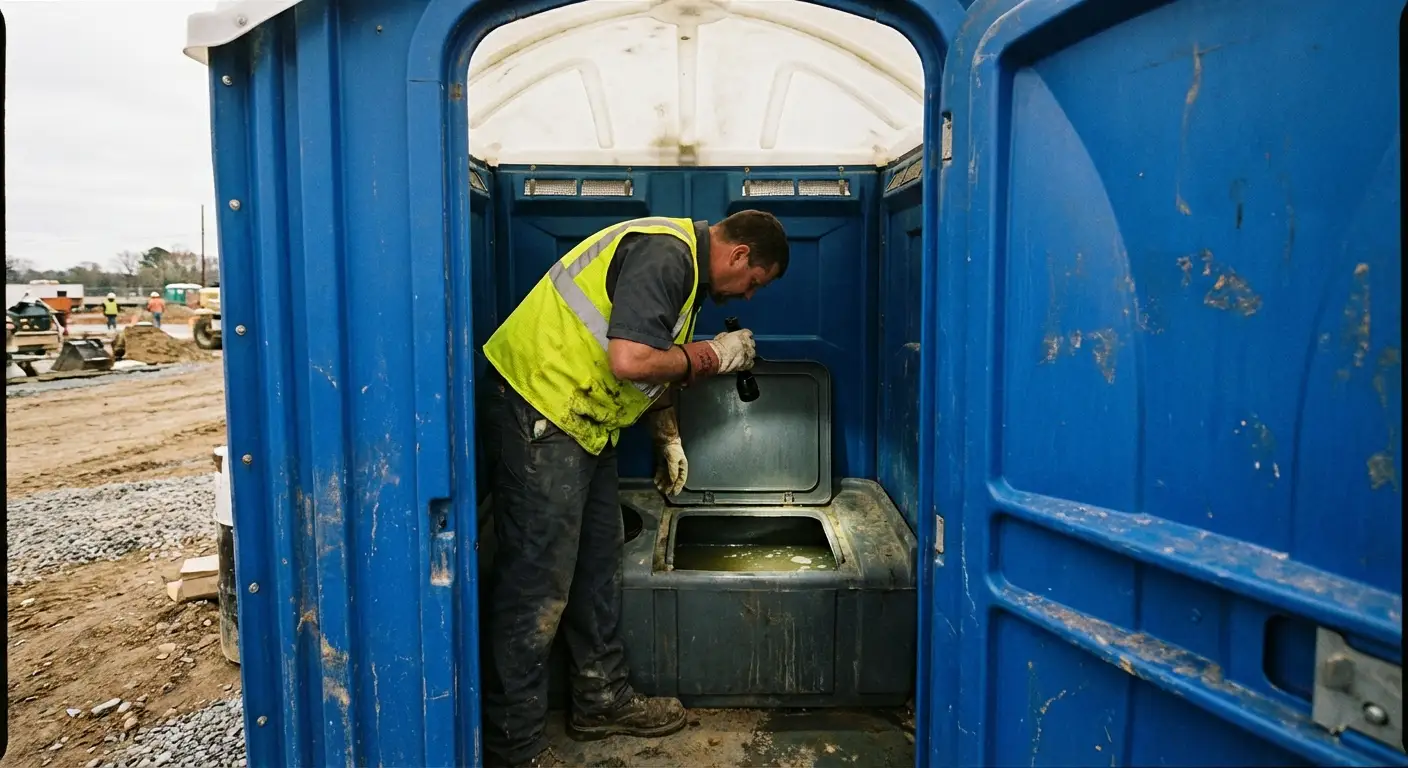 Technician inspecting waste tank levels in New Haven, CT