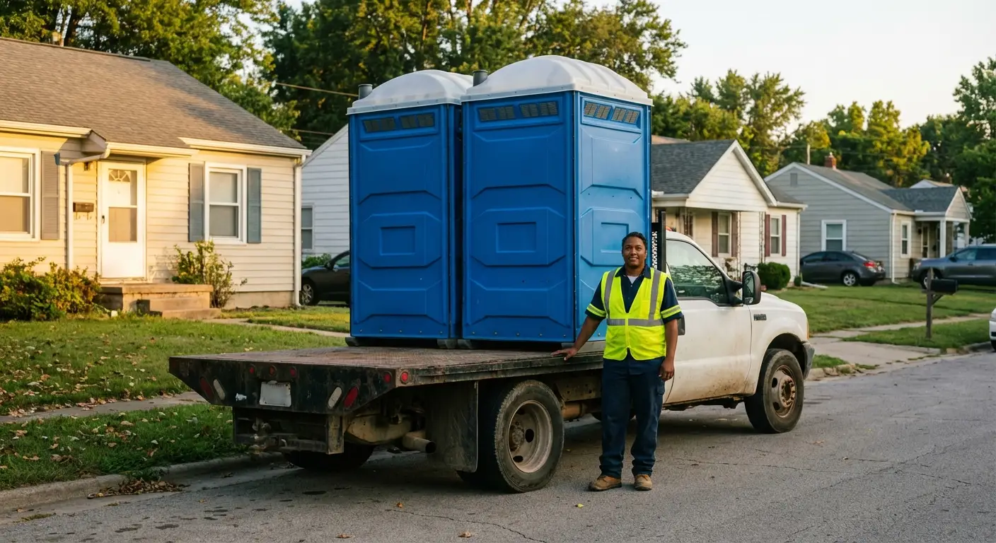 Elm City Portables founder with original service truck in New Haven, CT