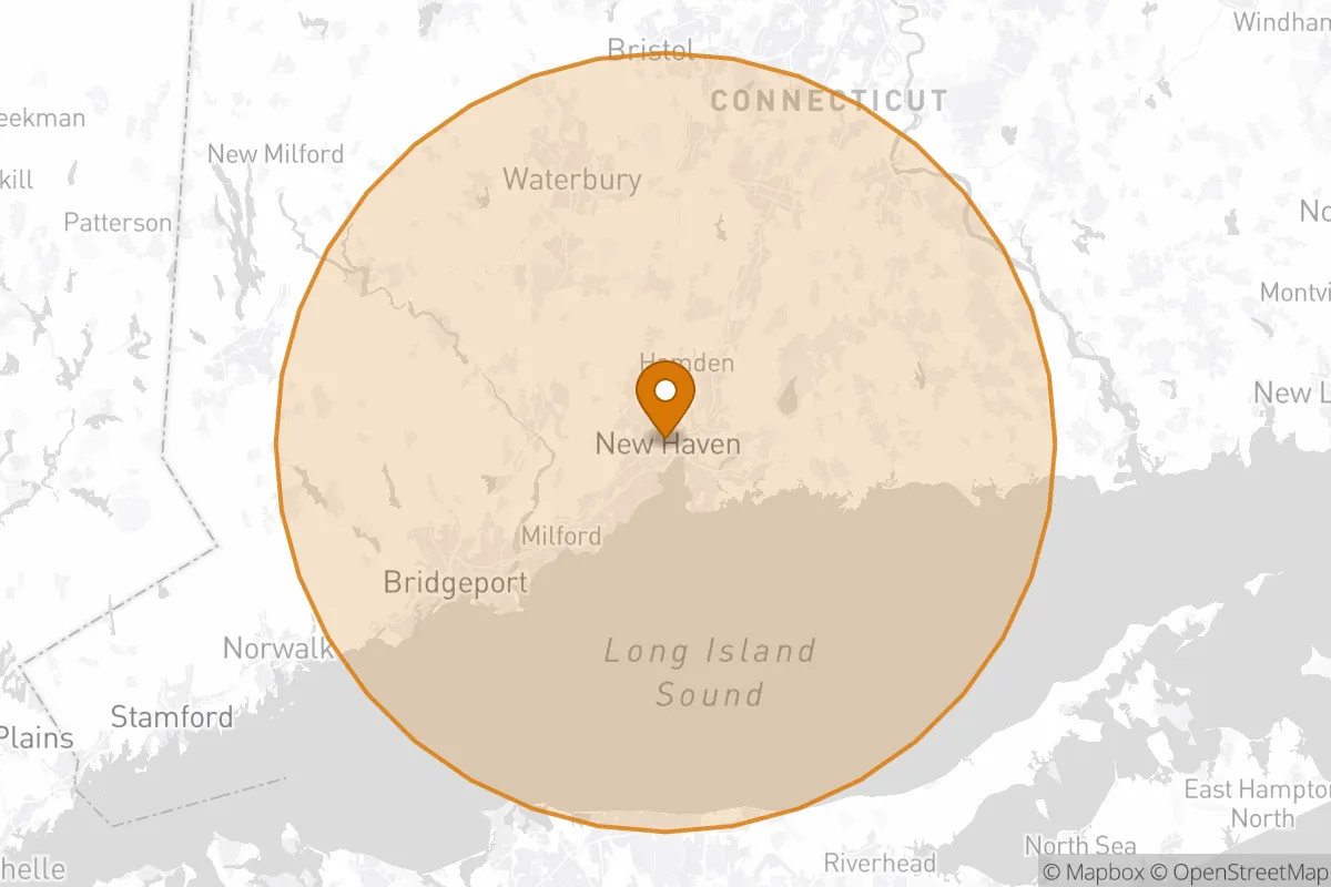 service area service area map in New Haven, CT